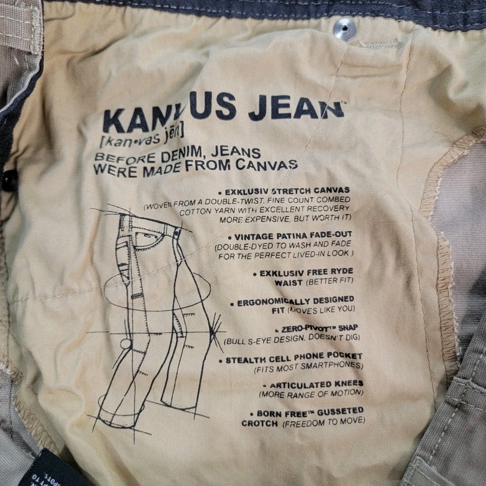 Kuhl Kanvus Jeans Men's 40x29 Beige Stretch Canvas Patina Dye Cell Phone Pocket - Picture 9 of 10